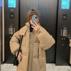 Long Thickened Down Cotton Bread Style Coat Women's Winter Outerwear Korean Loose Long Knee Length Solid Hooded Jacket