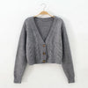 V Neck Cropped Cardigan Women Long Sleeve Twist Knitted Sweater Coats Autumn Winter Keep Warm Korean Cardigan