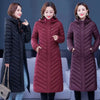 Middle-aged Womens Down Cotton Coat Winter Long Warm Quilted Cotton Jacket Female Casual Hooded Parka Overcoat Purple 5XL