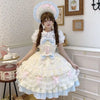 Y2K Sweet Lolita Jks Strap Dress Women Solid Ruffle Lace Bow Patchwork Kawaii Princess Ball Gown Knee-Length Elegant Party