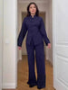 Two-piece Set Stand Collar Long Sleeved Single Breasted Top Straight Leg Pants Women's Clothing Autumn 19DB1060