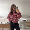 Casual Long Sleeve Zipper Knitted Coat Stand Collar Stripe Knitting Cardigan for Women Spring Autumn Female Sweater