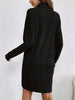 Cozy Casual Turtleneck Dress for Women - Long Sleeve, Ribbed Knit, Mid-Length with Side Stripes - for Fall/Winter