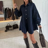 Women's Casual Shirt Button Long Sleeve Denim Dress Loose Pockets Dress