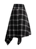 Womens Asymmetic Hem Plaid Skirt Buckle Strap Detail Casual Midi A Line Dress Black Skirts