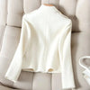 4XL White Blazer Suit collar small fragrance Jacket high-quality Coarse tweed Coat Black Wool Outerwear Woman Short