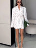 Flowers Print Loose Suit Collar Coat For Women Elegant Belted Waist Cinching Suit Jacket Female Street Chic Top