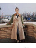 Trench Coat Women's Chic Splicing Color Block Lapel Double Breasted Long Windbreaker Belt Coat Spring 2DA1718