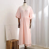 Causal 100% Cotton Women's Dress Vintage Crepe Gauze V-Neck Puff Sleeve Bandage Lace Up Elegant White Dresses Long Maxi Robe
