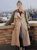 Trench Coat Women's Chic Splicing Color Block Lapel Double Breasted Long Windbreaker Belt Coat Spring 2DA1718