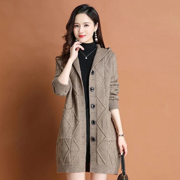 Autumn Winter Long Sleeve Sweater Cardigan Women's Hooded knit Jacket Ladies Solid Color Elegant Sweater Woman Top