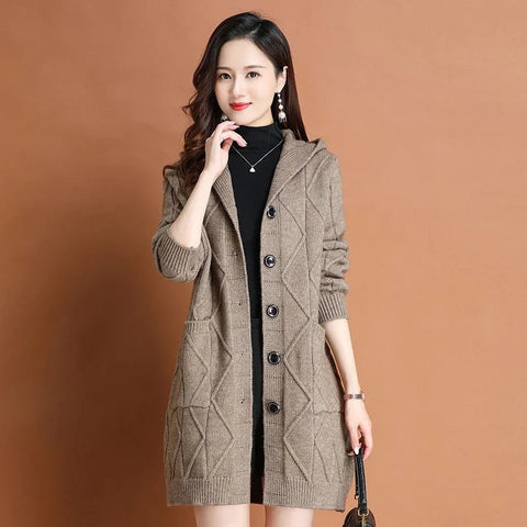 Autumn Winter Long Sleeve Sweater Cardigan Women's Hooded knit Jacket Ladies Solid Color Elegant Sweater Woman Top