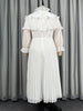 White Pleated Chiffon Maxi Dress Tierred Ruffled Collar Puff Sleeves Women Elegant Events Weddings Special Occasions