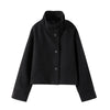 Elegant Stand Collar Woolen Jacket For Women Y2k Single Breasted Button Casual Coat Lady Autumn Winter Street Chic Outwear