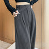 Autumn Vintage Striped Loose Women's Wide Leg Pant Button Spring High Waist Female Straight Office Full Length Trousers