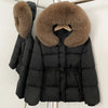Real Fox Fur Down Coat Female Autumn Winter Warm Hooded Real Fur Duck Down Jacket Long Sleeves Outerwear Women Puffer Jacket