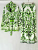 Retro Design Print Lapel Lace-Up Long-Sleeved Shirt Spring Women's Two-Piece Suit+ Elastic Waist Straight Trousers S