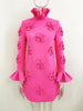 High Street Designer Women's Flare Sleeve 3D Flowers Appliques Dress