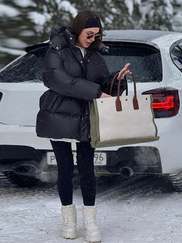 Thicken Cotton Jackets Women High Neck Long Sleeves Zipper Drawstring Warm Coats Female Winter Solid Loose Outwears