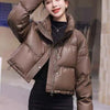 Solid Color Windproof Cropped Puffer Jacket Women Winter Thick Short Coat Warm Coat Fluffy Parka Vintage Tops Women's Clothing