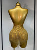 Women Sexy See Through Stretch Bodysuits Birthday Dress Dancer Performance Wear Mesh Rhinestone Nightclub Hotwife Outfit