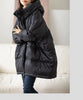 Lagabogy Winter Women White Duck Down Jacket Casual Loose Over Size Warm Parka Female Drawstring Hooded Puffer Coat