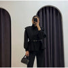 Women's Chic Waist-cinching Short Trench Coat Solid Long Sleeve Shoulder Pad Cropped Jackets Autumn Street Commute Outwear
