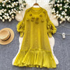 African Women's Pleated Dress Stereo Flower Loose Large Size Stretchy Temperament Long Dress Middle East Wrinkle-Free