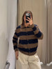 Women's Striped Knitted Cardigan Coat Female Long Sleeve Polo Collar Single Breasted High Street Casual Short Jacket