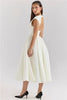 Women Circle Cut Out Back Dress Wide Shoulders and Fitted Waist Prom Dress Fluffy Hem Midi Wedding Party Dresses