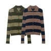 Spring Women Vintage Knitted Cardigan Top Long Sleeve Single Breasted Lapel Striped Sweater Casual Office Lady Chic Knit Coat
