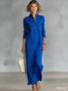 Autumn Vintage Striped Trim Long Sleeve Maxi Dress Women's Stand Collar Button Straight Dress Loose Casual Party Maxi Dresses