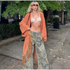 Printed Curved Wide Leg Denim Jeans High Waist Seam Detail Casual Women All-match Long Pants Autumn Chic Outfits