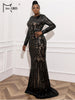 Black Sequin Plus Size Party Dress Elegant Women O-neck Long Sleeve Bodycon Mermaid Prom Dresses Large Size Evening Gown