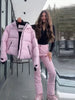 Women Hooded Zipper Short Skiing Cotton Jacket Long Sleeved Thick Warm Coat Comfortable Long Sports Pant Lady Ski Set