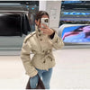 Women's Coats Jacket Double Breasted Belted Cropped Trench Coat Stand Collar Long Sleeve Casual Outerwear For Ladies
