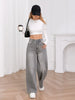 Wide Leg Distressed Straight Jeans for Women Elastic Casual Bootcut Denim Pants Ladies Jeans