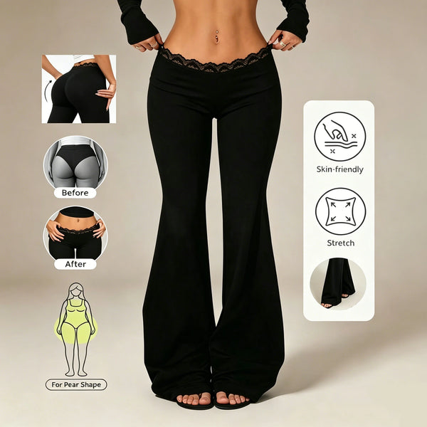 Sexy Lace High Waisted Leggings for Girls, Flared Pants, Daily Casual Elastic Breathable Pants, Women's Clothing for Travel