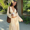Elegant Sexy Two Piece Set Women V Neck Long Sleeve T-shirt Maxi Skirt Matching Set Female Loose Pleated Club Dress Set