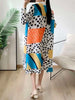 Pleated Contrast Color Leopard Printed Dress Stand Neck Single Breasted Mid-length Dresses Women Party Clothing 2Q1027
