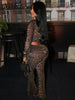Sexy 2 Piece Set Women See Through Midnight Party Full Sleeve Crop Tops+Pants Matching Clubwear Skinny Autumn Outfits