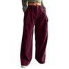 Spring Autumn Loose-Fitting Corduroy Trousers Women's Solid Color Button Pocket Corduroy Wide-Leg Pants Straight Pants