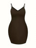 Plus Size Autumn Solid Casual Dress Women's Adjustable Suspender V Neck Slight Stretch Sexy Short Dress