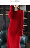 Round Neck Cashmere Dress Women's Long Pullover Sweater Autumn Winter Knitted Knee-Length Pure Wool Dress JJ396