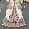 Retro Court Style Printed Dress Women Autumn Winter Flared Sleeve Vintage Long Dresses Ladies Slim Autumn Winter Long Robe