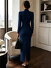 Women's Evening Party Elegant Long Dress Solid V-Neck Long Sleeve Sheath Bodycon Maxi Dresses White Black Clothing