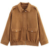 Women's Bomber Jacket Autumn Suede Crop Outerwears Khaki Darkkhaki Coats Coats & Jackets Chic Long Sleeve Tops
