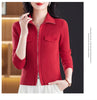 Zipper Short Knitted Cardigan Sweater Women's Spring Autumn Korean Versatile Coat Top Turn-Down Sweater Solid