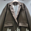 Spring Denim Patchwork Contrasting Color Lace Blazer Long-sleeved Women Oversize Loose Casual Suit