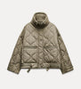 Quilted coat for women Quilted Jacket With Ties beige drawstring high neck pocket clip cotton jacket for women